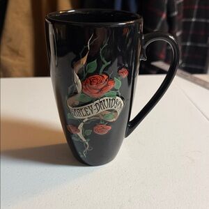 Harley-Davidson Black Mug with Red Floral Design 6inch